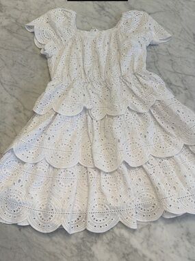 Girls' White Eyelet Tiered Dress - Summer Occasion Dress